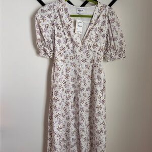 FRNCH Cream Midi Sundress with Puff Sleeves and V-Neck